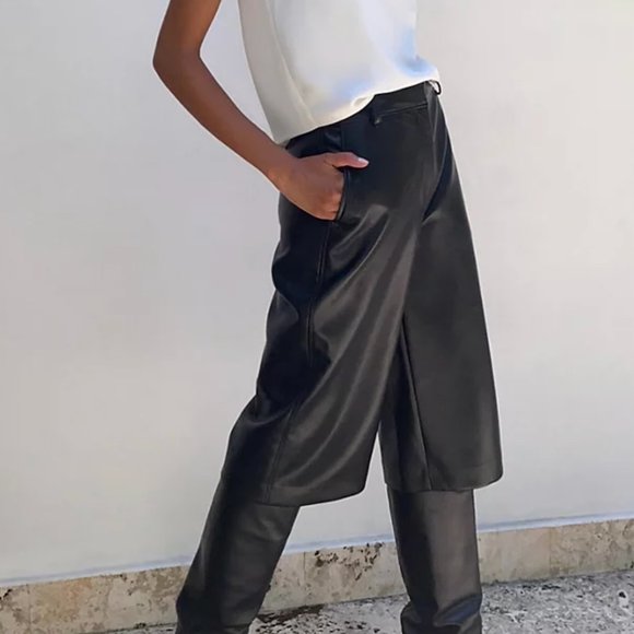 Babaton Vegan Leather Long Wide-Leg Short in Black - Picture 2 of 7